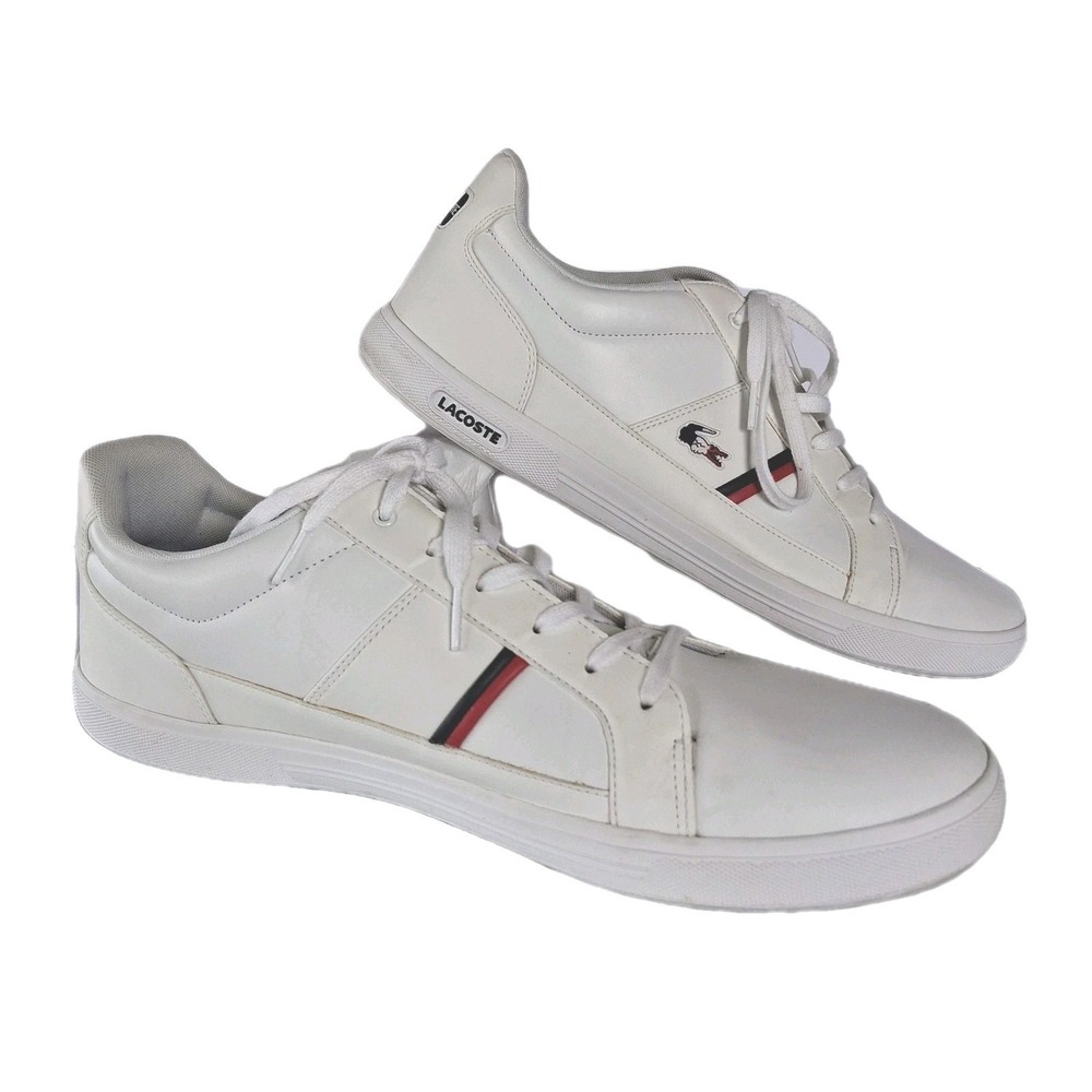 LACOSTE Europa Mens 15 White Leather Low Top‎ Sneakers Casual Preppy Croc Shoes